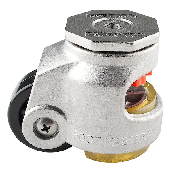 Leveling Caster, 63 mm Nylon Wheel, M12x1.75P Stem, Swivel, 550 kg Cap, PU Foot Pad, Stainless Steel